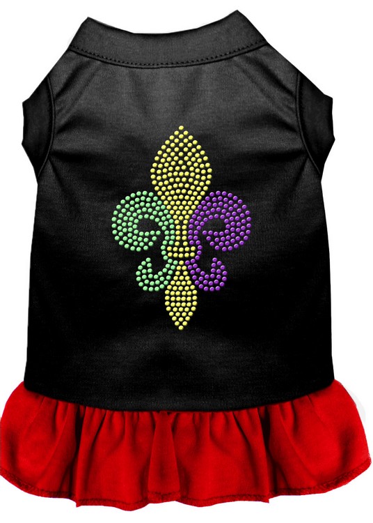 Mardi Gras Fleur De Lis Rhinestone Dress Black with Red XS